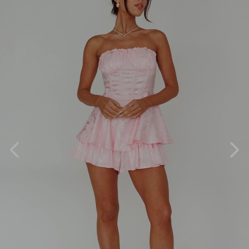 Pink Strapless Ruffled Romper